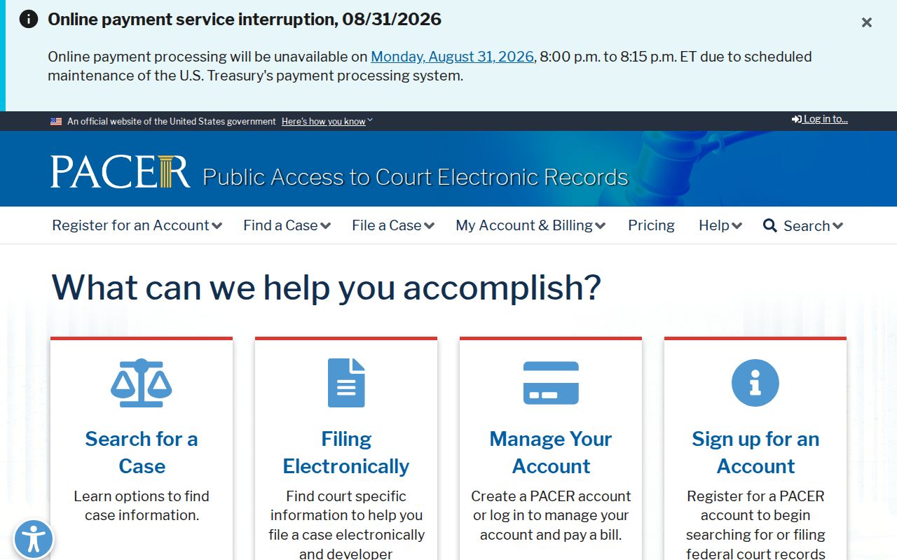 Wayne County case search federal PACER access account page