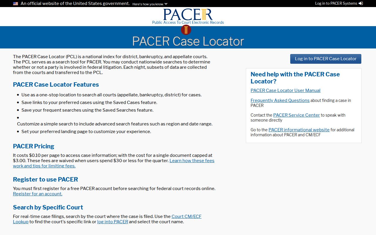 Wayne County case search PACER Case Locator federal record search