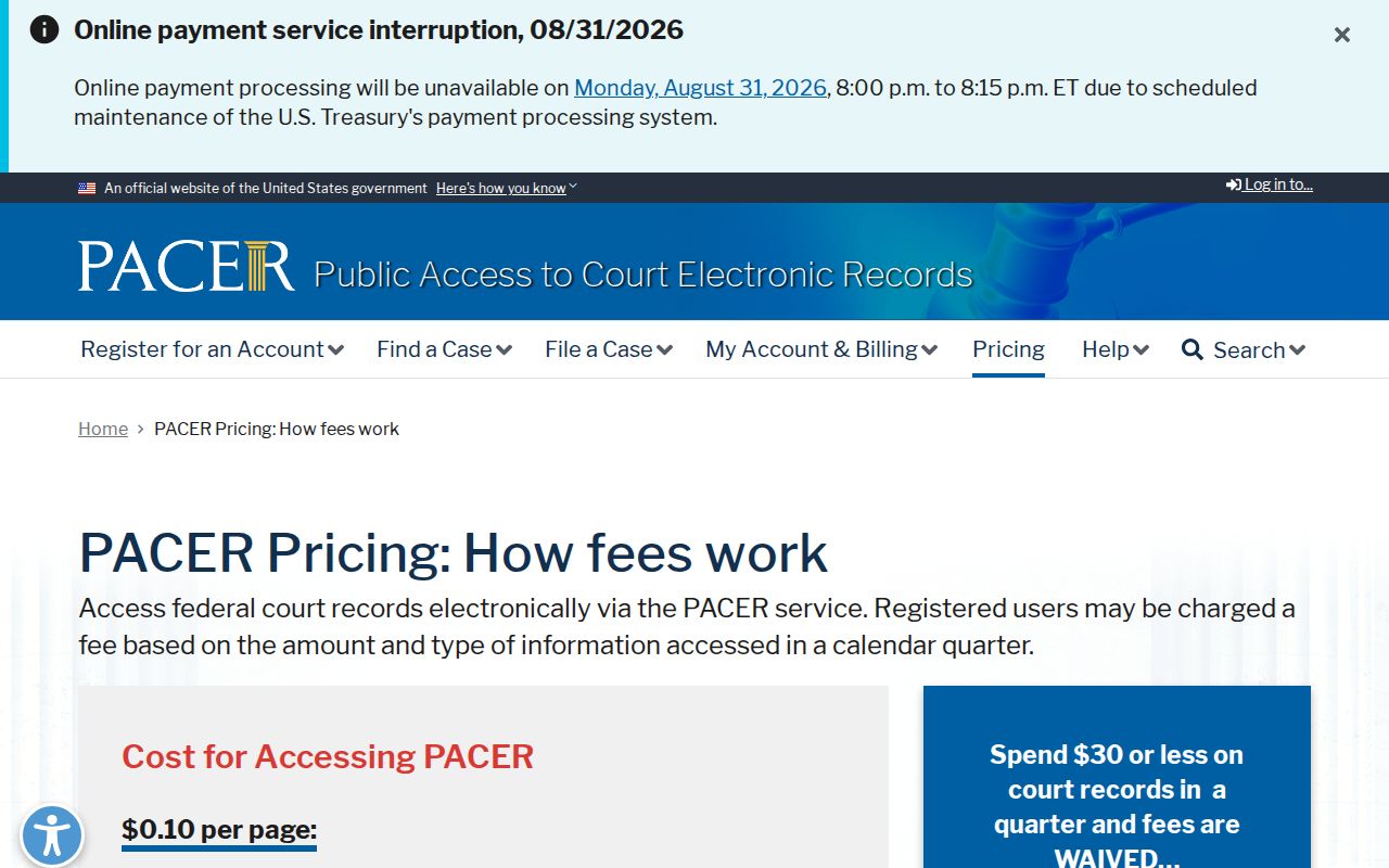 Wayne County case search federal PACER pricing and courthouse access