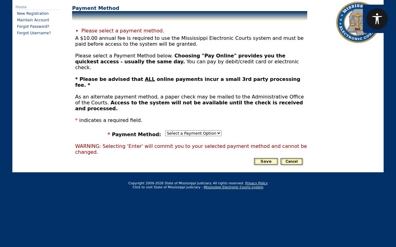 Wayne County civil court docket PAMEC payment registration page