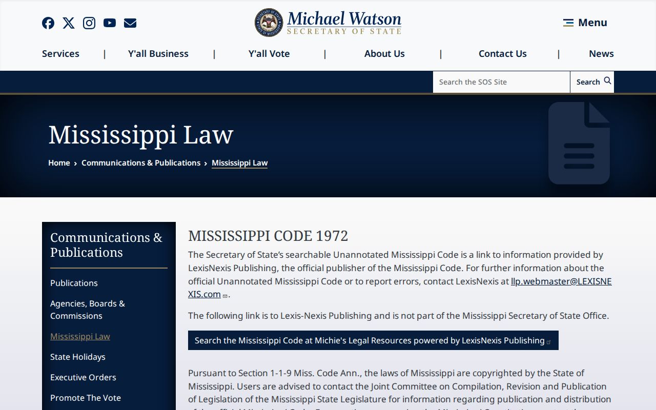 Wayne County court calendar Mississippi Law publication reference