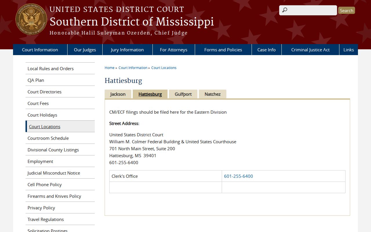 Wayne County court case records Hattiesburg federal courthouse access