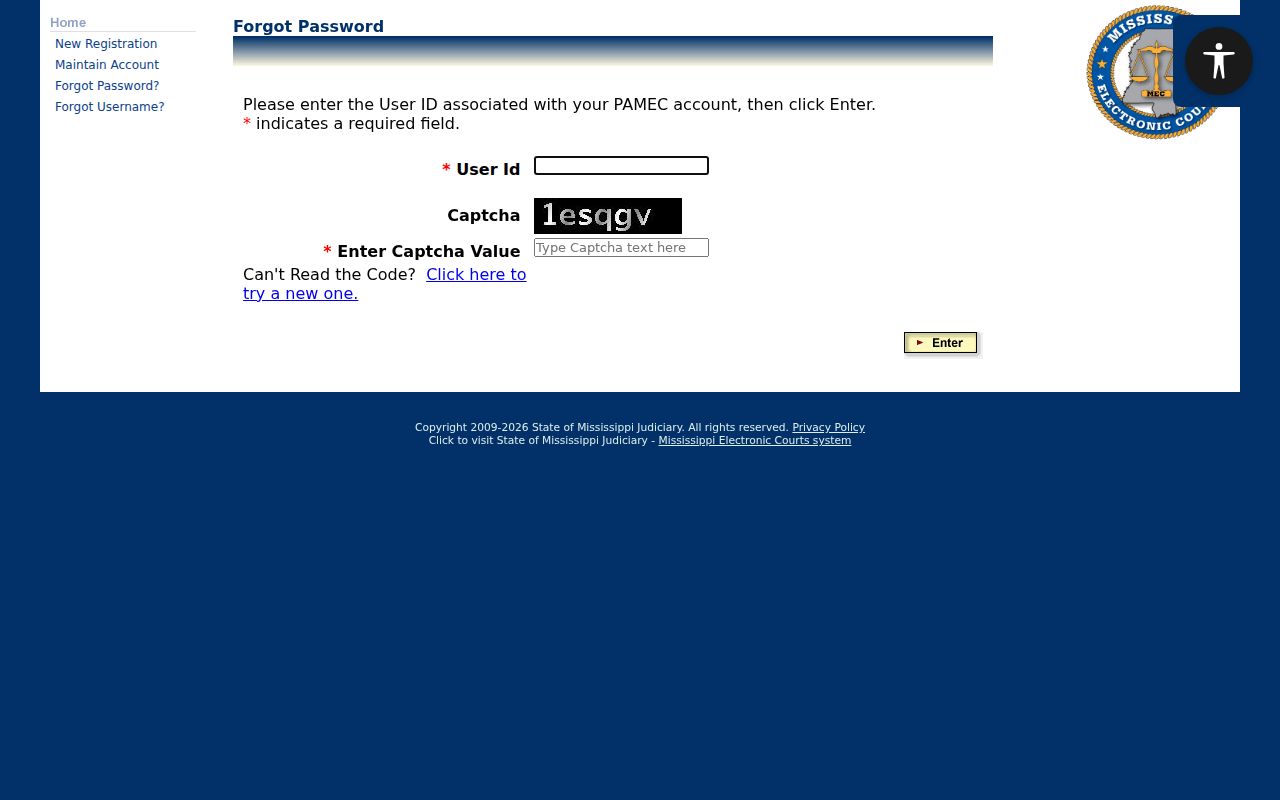 Wayne County criminal docket PAMEC password recovery screen